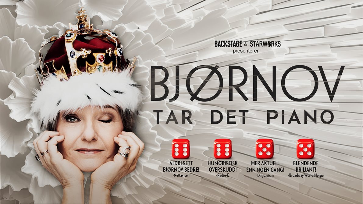Portrett av Ingrid Bjørnov med kongekrone og terninger