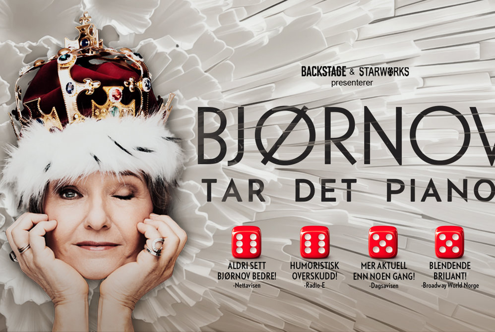 Portrett av Ingrid Bjørnov med kongekrone og terninger