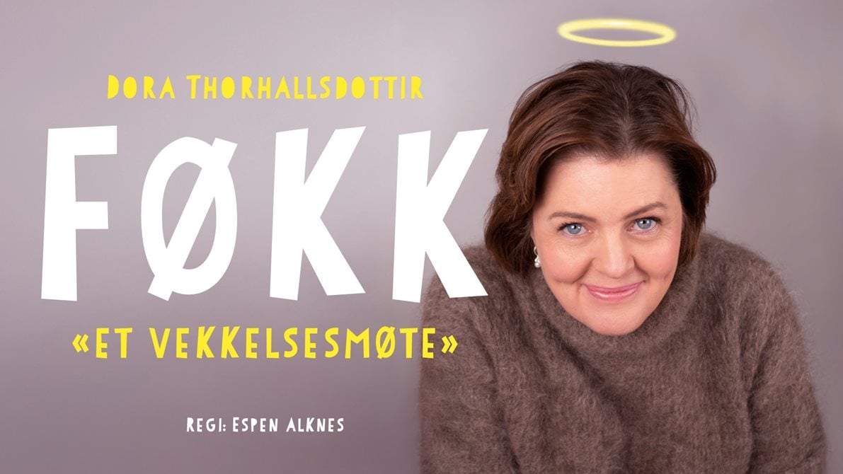Portrett av Dora Thorhallsdottir med forestillingstittel og glorie